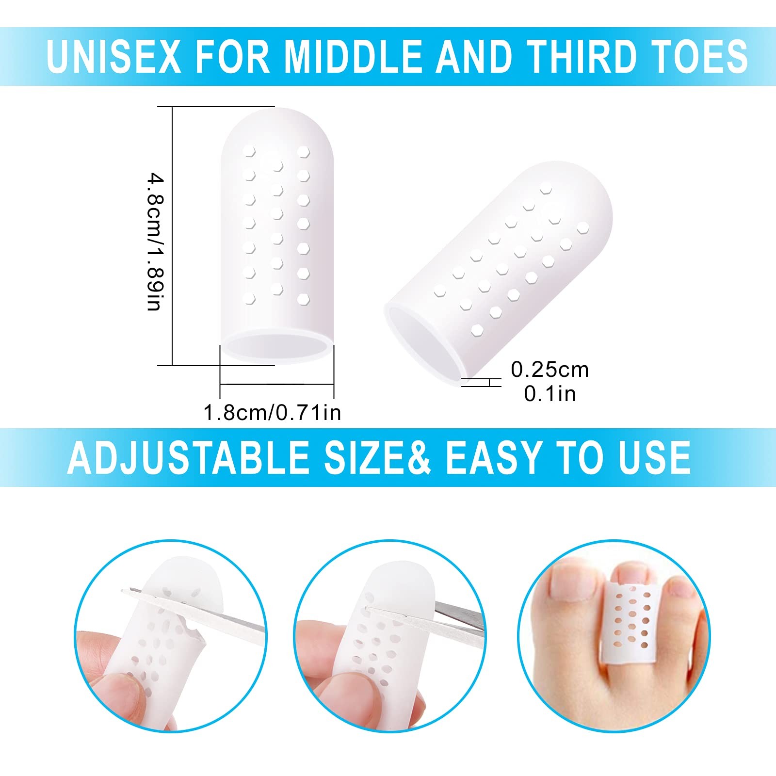 Silicone Toe Caps Breathable Toe Protector Prevents Blisters Small Medium Large