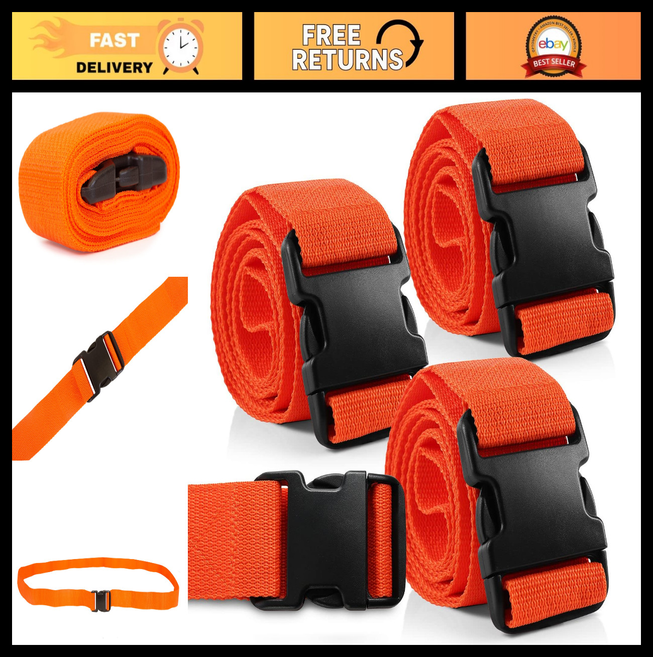Adjustable Patient Immobilization Straps – 3 Pack, Quick Release Buckles, 9ft, O