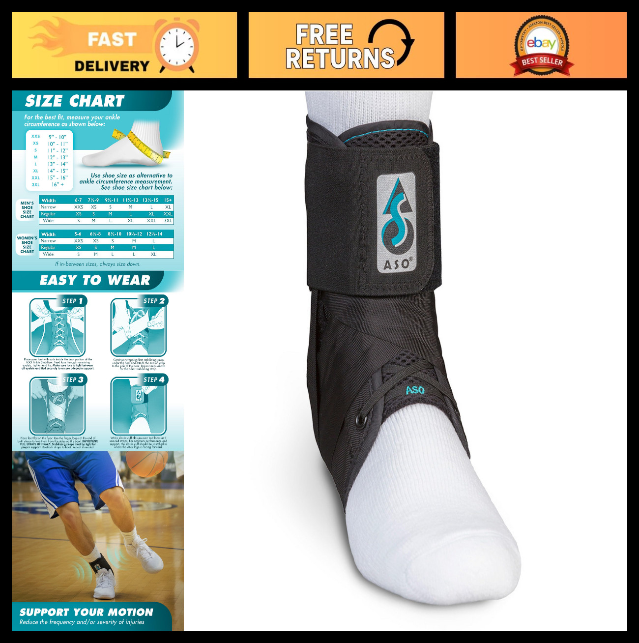 Lace-Up Ankle Brace Stabilizer for Sprains, Tendonitis & Sports Injury Recovery