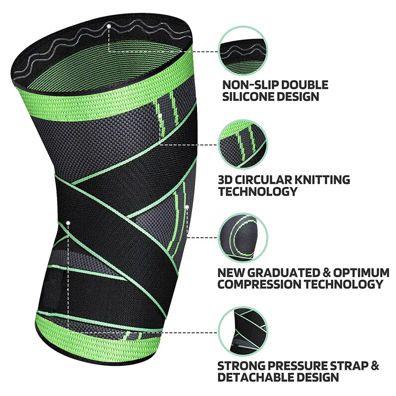 Knee Sleeve With Strap Compression Brace Support Gym Joint Pain Arthritis Relief