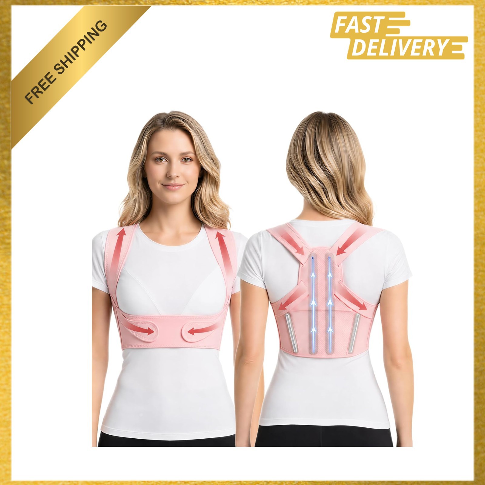 Back Brace Posture Corrector for Women, Adjustable Upper Back Support, Invisible