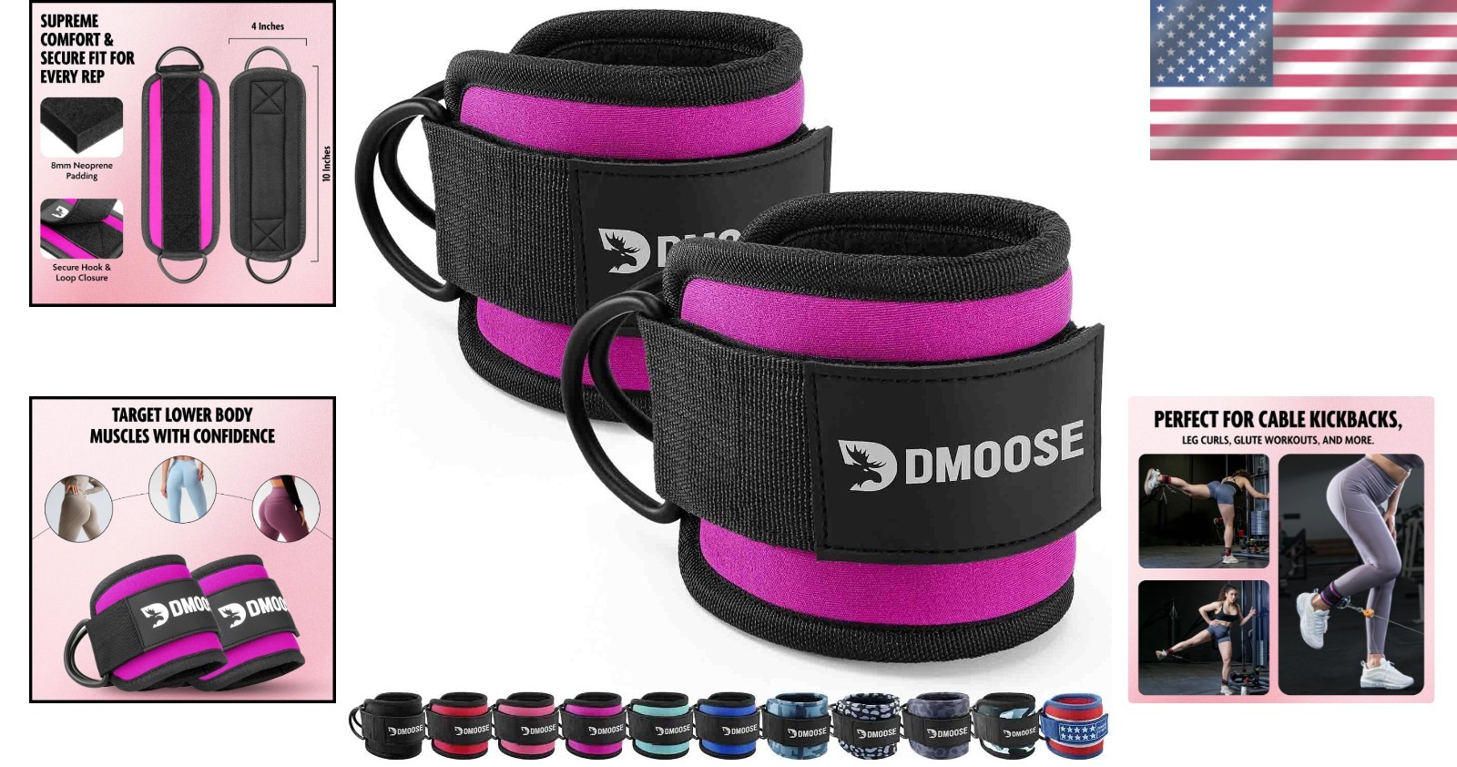 All-in-One Ankle Straps – 8MM Padding for Leg Extensions & Glute Training, Pair