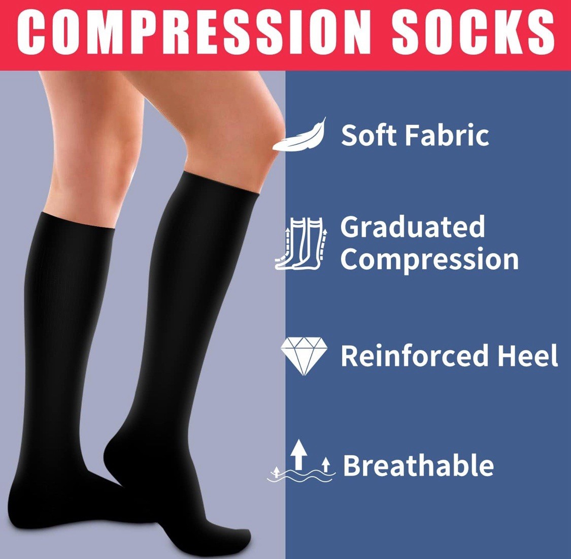 Laite Hebe 4 Pairs-Compression Socks for Women Or Men – Multi-color, New