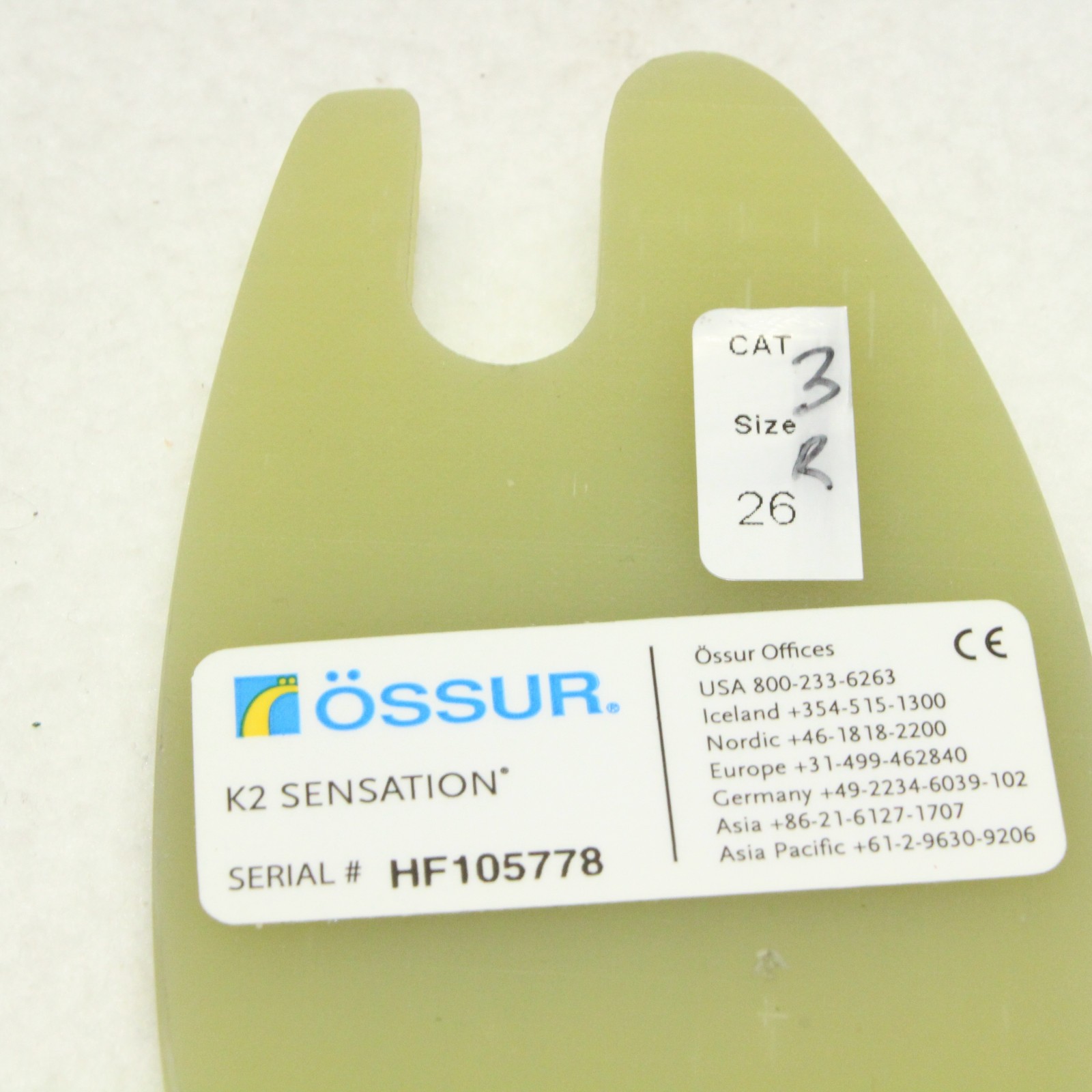 OSSUR K2 SENSATION PROSTHETIC SPLIT TOE FOOT ANKLE SYSTEM ~ RIGHT Sz 26 CAT 3