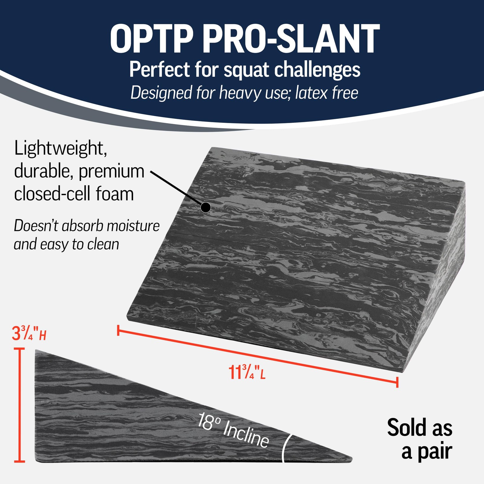 OPT PRO-Slant Foam Incline Squat Wedge Pair Slant Board for Calf Ankle Foot