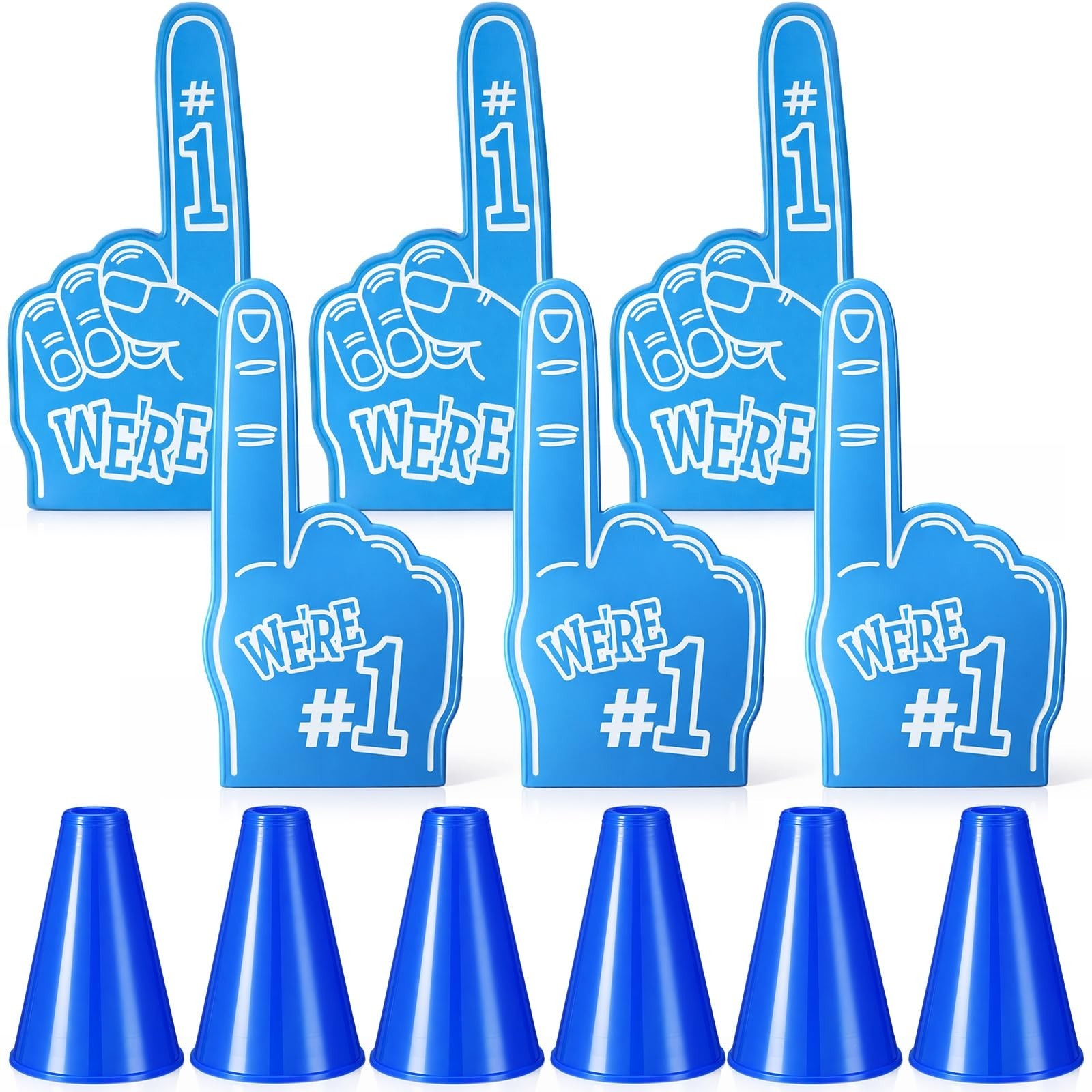 12 Pcs Giant Foam Finger 18 Inch and Blue Plastic Cheer Megaphone 8 Inch, We’…