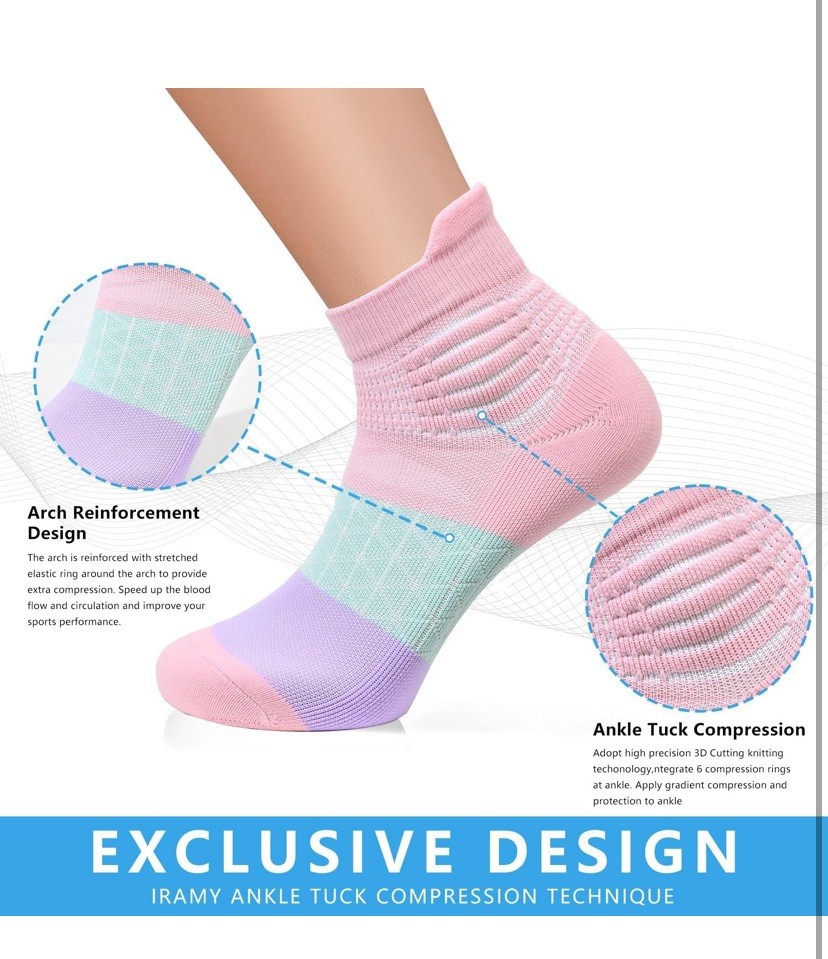 IRAMY Compression Ankle Support Socks Women Running Socks Cushioned Athletic S