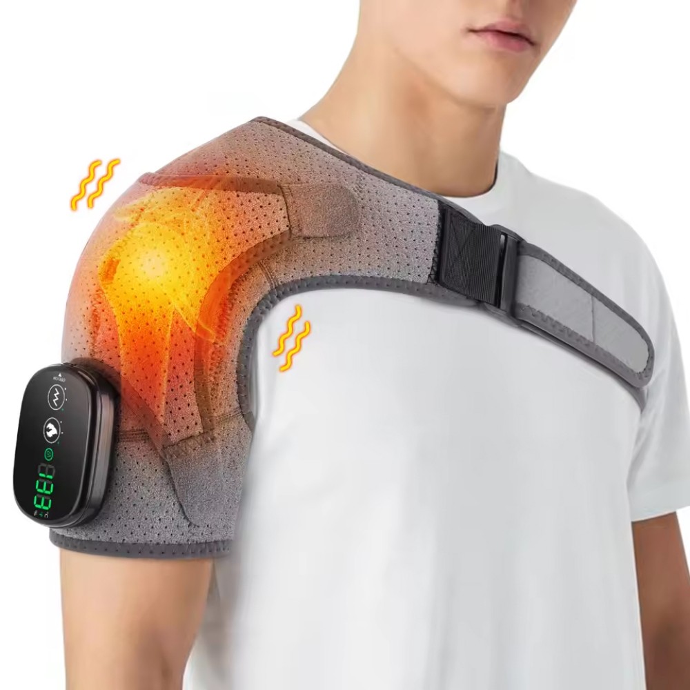 Heated Vibration Shoulder Massager Wrap Rotator Cuff Brace Pain Relief Electric