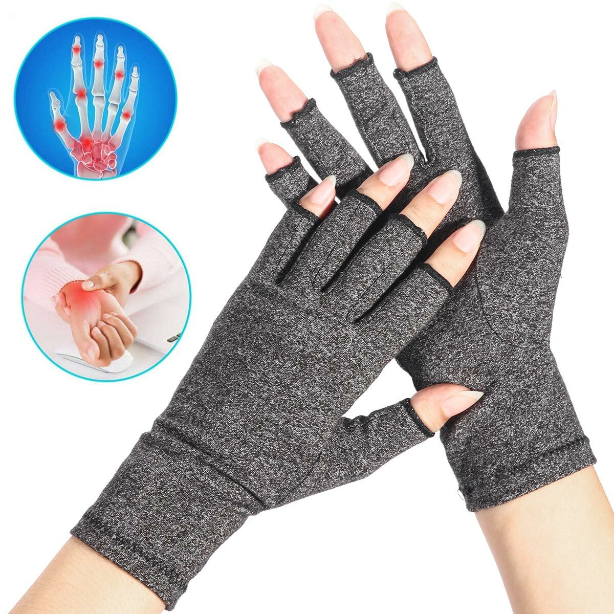 Compression Fingerless Gloves for Computer Typing and Dailywork (Gray, M Pair)