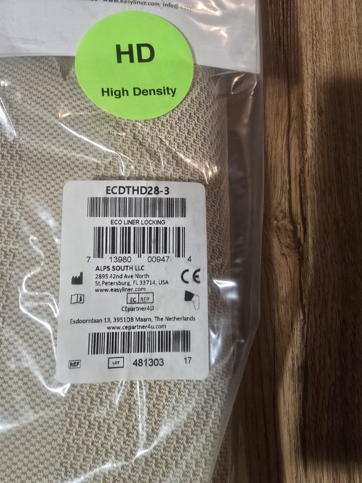 ALPS ECO Liner Locking ECDTHD28-3 Size 28 HD Gel Prosthetic Liner New