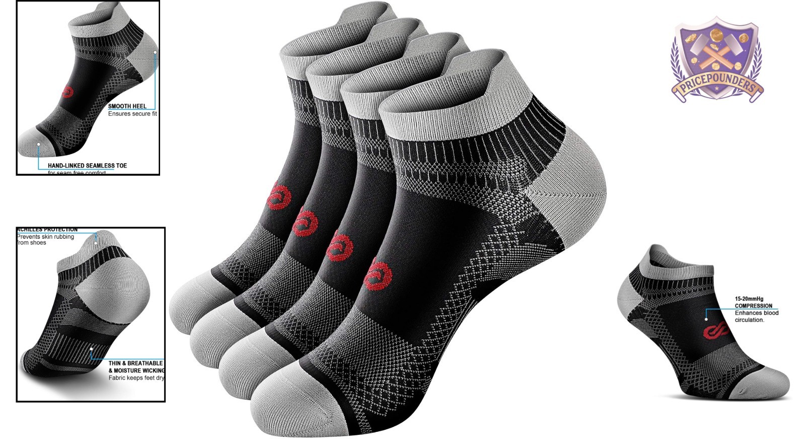 Ankle Compression Socks Nylon Spandex Large-XLarge for Running & Sports