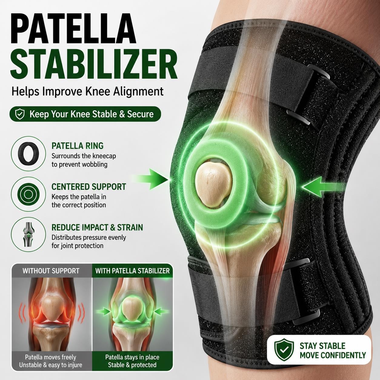 Knee Brace XL-8XL Compression Adjustable Patella Support Running Walking Large