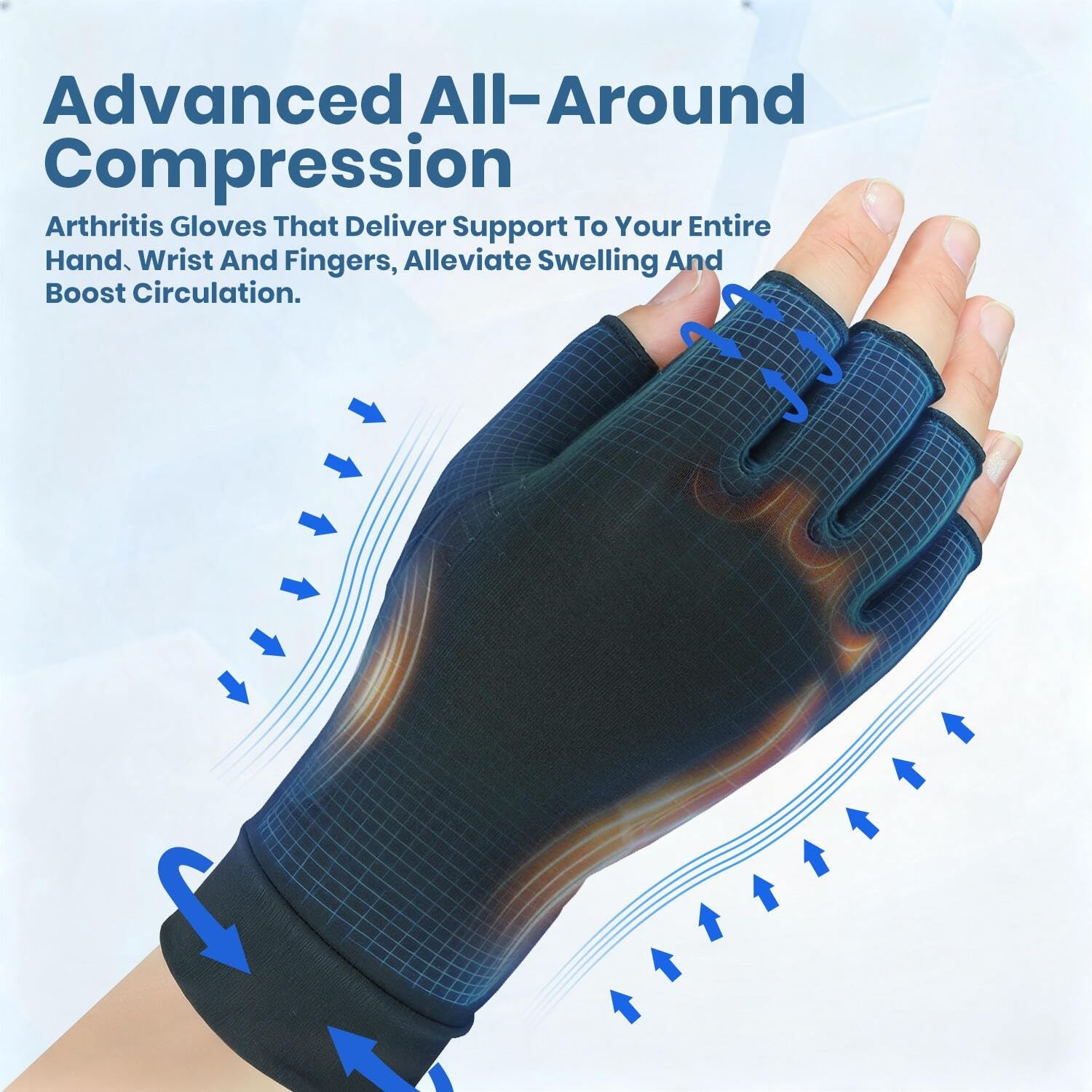 2 Pairs Fingerless Copper Compression Gloves for Arthritis Pain Relief – Medium