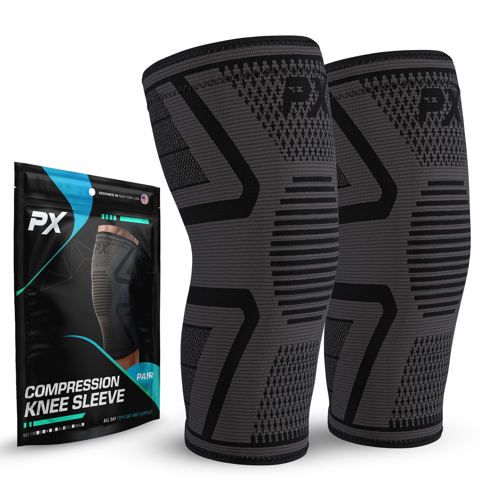 PX Compression Knee Brace for Women & Men, 2 Pack X-Large, Black