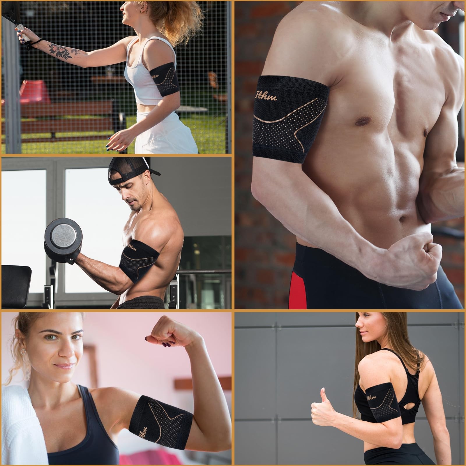 Copper Bicep Tendonitis Brace, Upper Arm Compression Sleeve for Pain Relief Larg