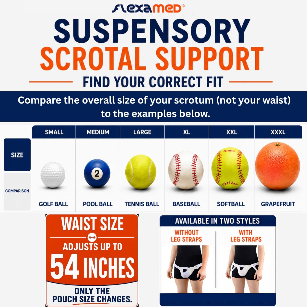 Suspensory Scrotal Support – Large Adjustable Fit Up to 54″ – Relief