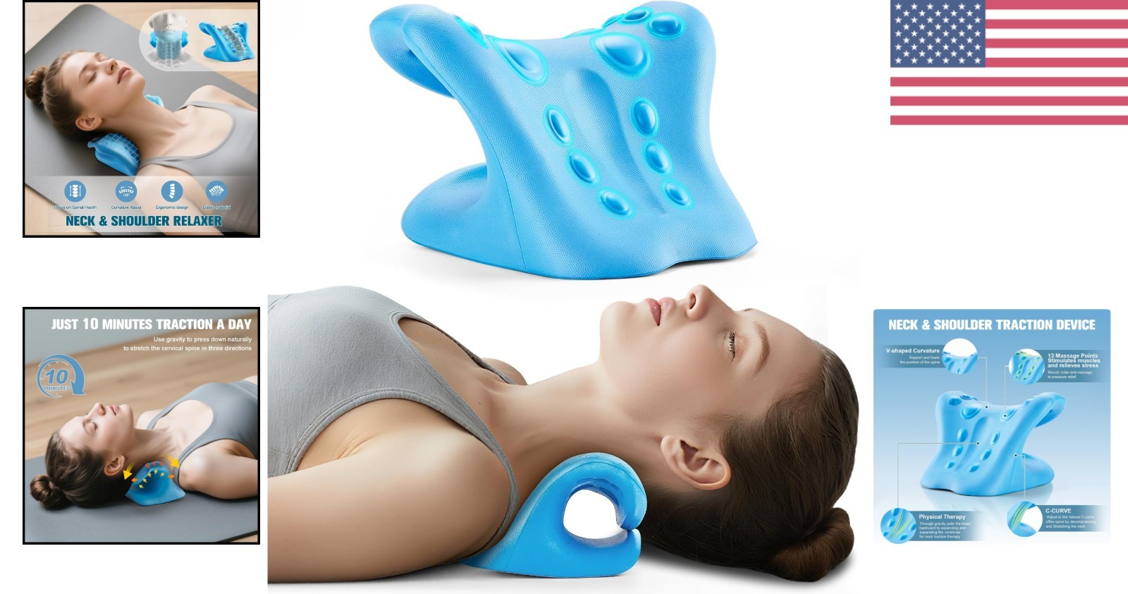 Cervical Traction Pillow for Neck Pain & Stress Relief – Blue Comfort Solution