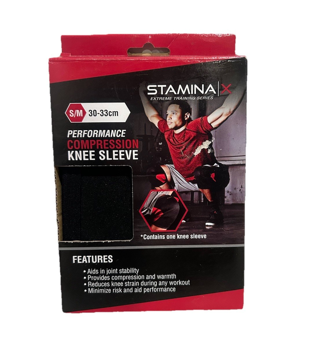 StaminaX Compression Knee Sleeve S/M 30-33 cm Black/Red Stabilization