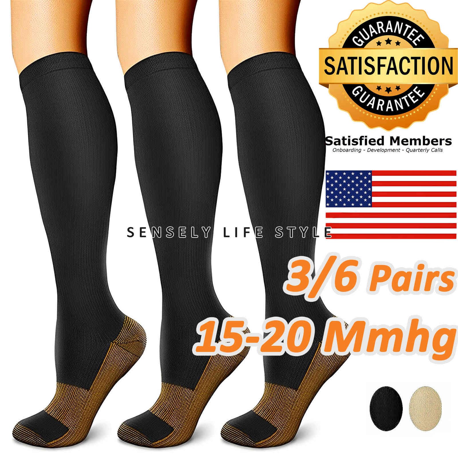 Girls Ladies Close-Toe Compression Socks (3 Pairs) Trouser Dress Shoe Size 5-10