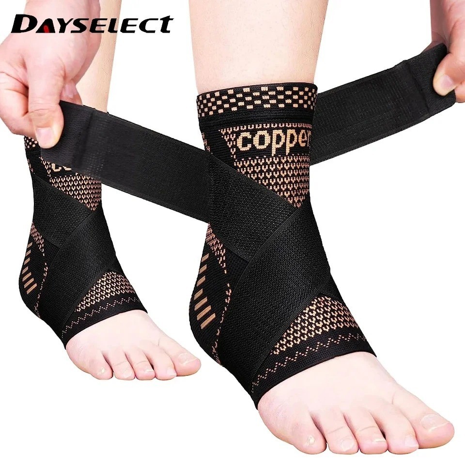 2Pcs Adjustable Copper Infused Ankle Support Compression Sleeve for Sports