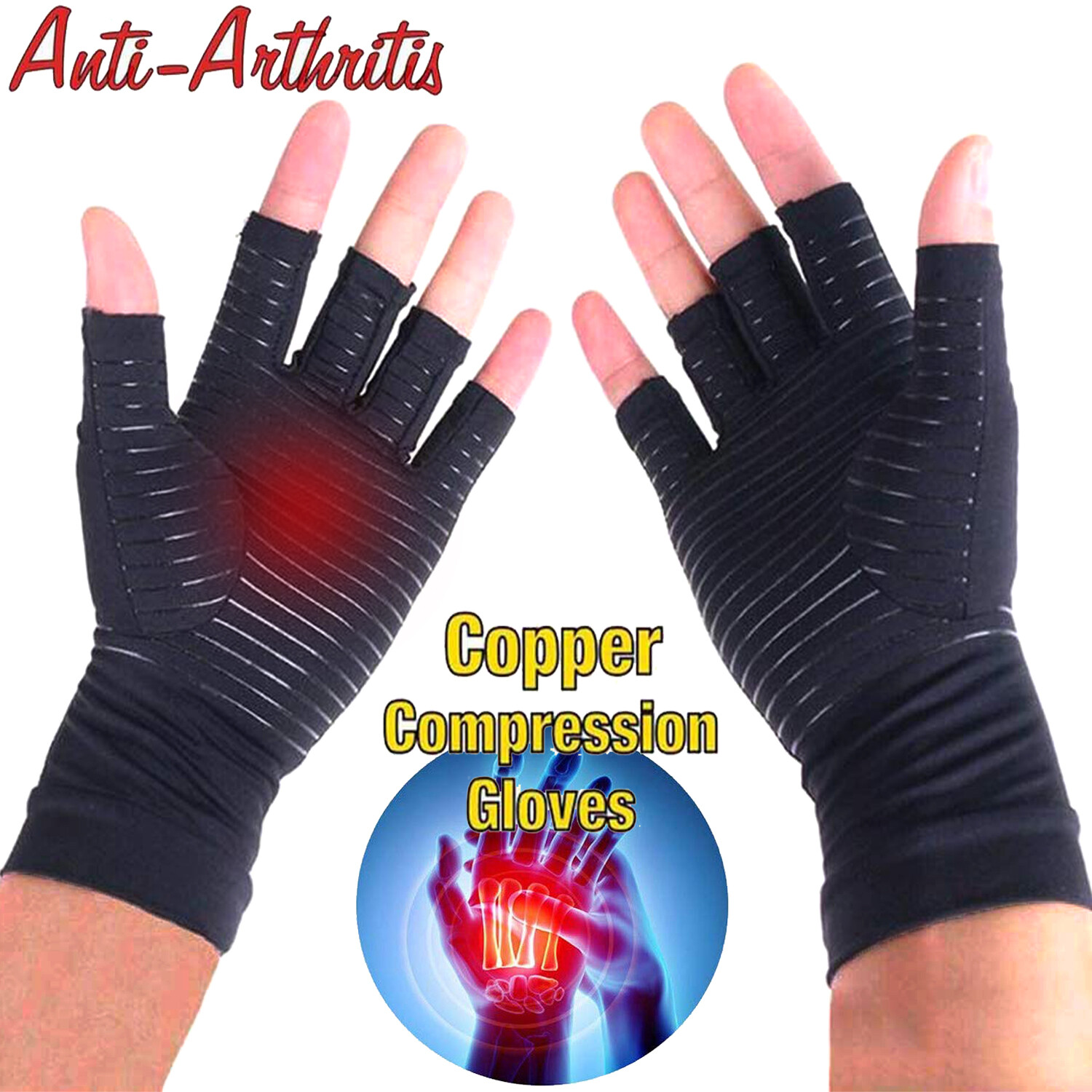 Compression Copper Arthritis Gloves Hand Brace for Finger Pain Relief Support L6