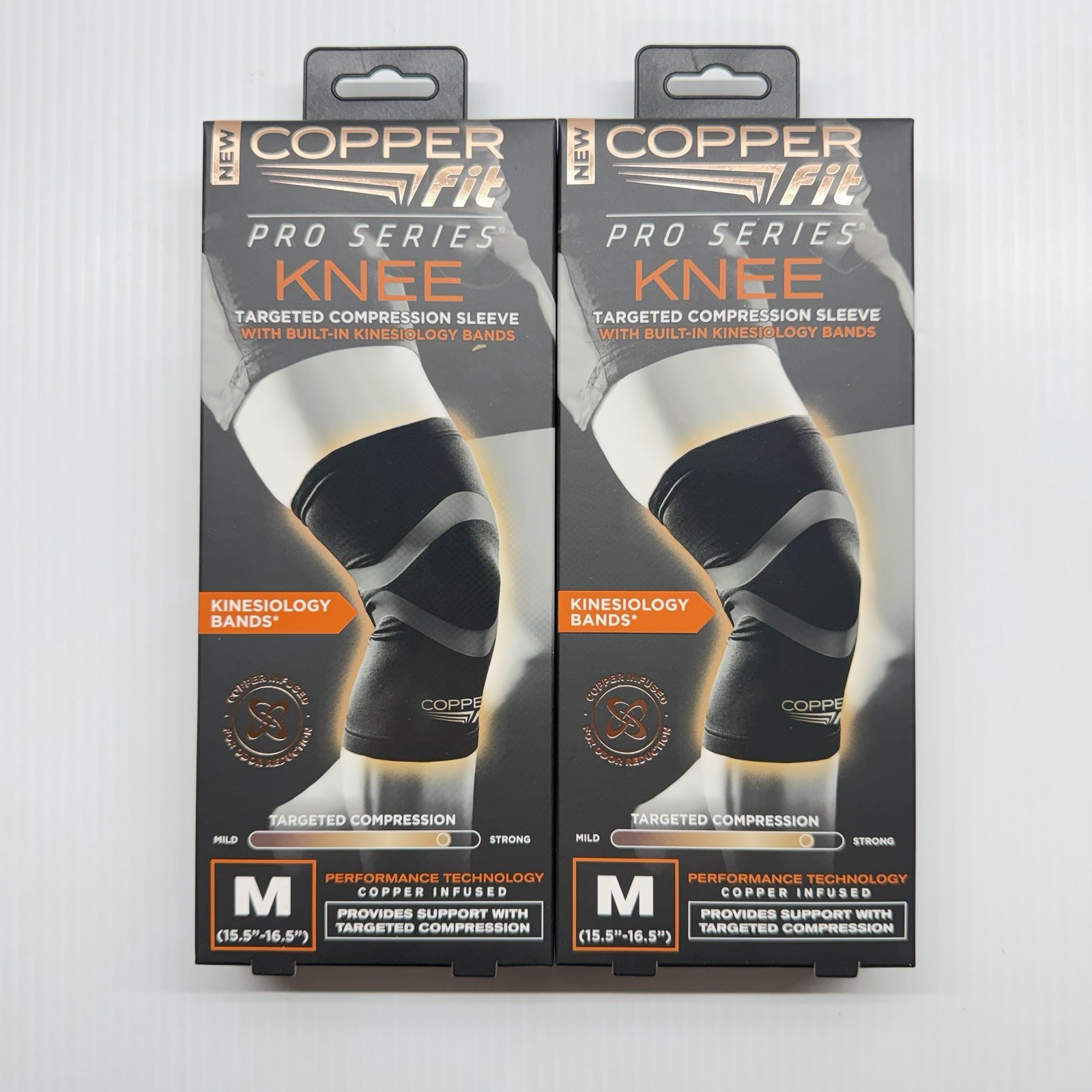 2X Copper Compression Knee Sleeve PRO SERIES Built In Kinesiology Bands Medium