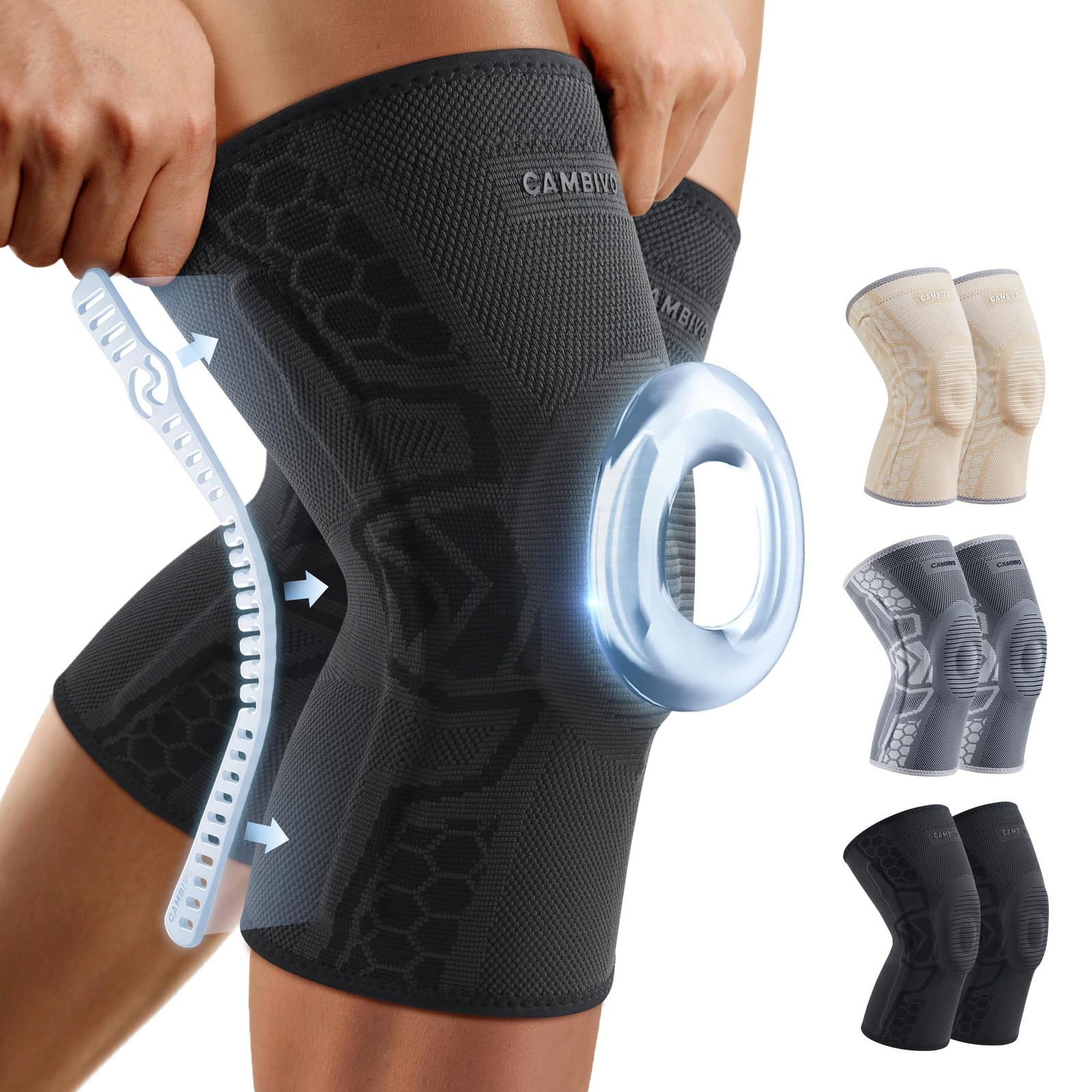 CAMBIVO 2 Pack Knee Brace for Men and Women, Sleeves X-Large, Black