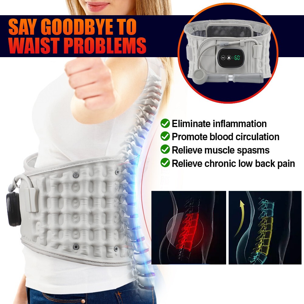 Red Light Heating Decompression Back Belt Massage Pain Relief Lower Back Lumbar