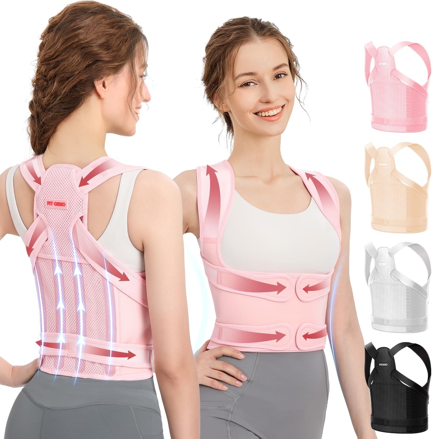 Fit Geno Back Brace Posture Corrector for Women: Shoulder Straightener Adjustabl