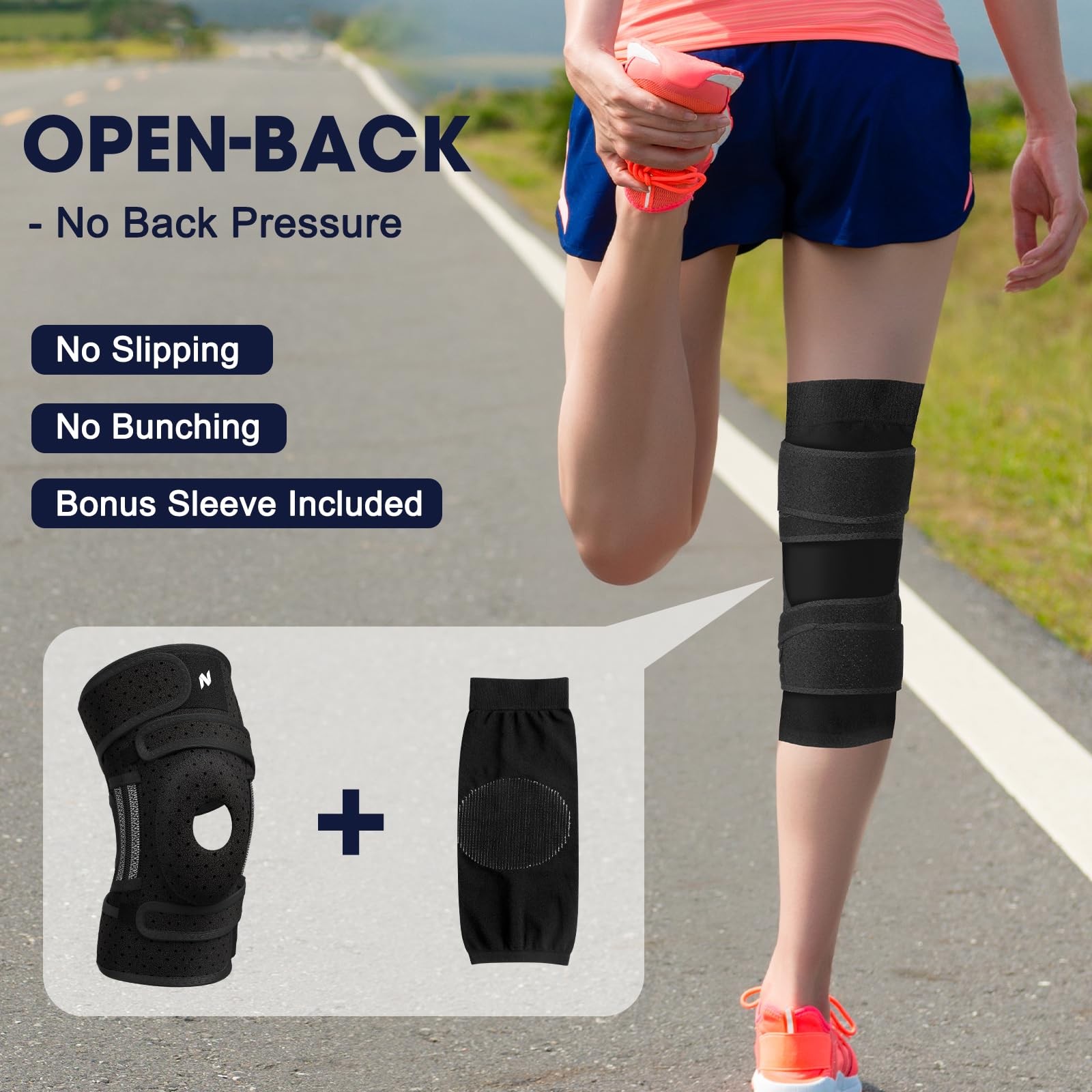 ELITE Knee Brace for Men & Women – Open-Back Knee Support with Side Stabilize…