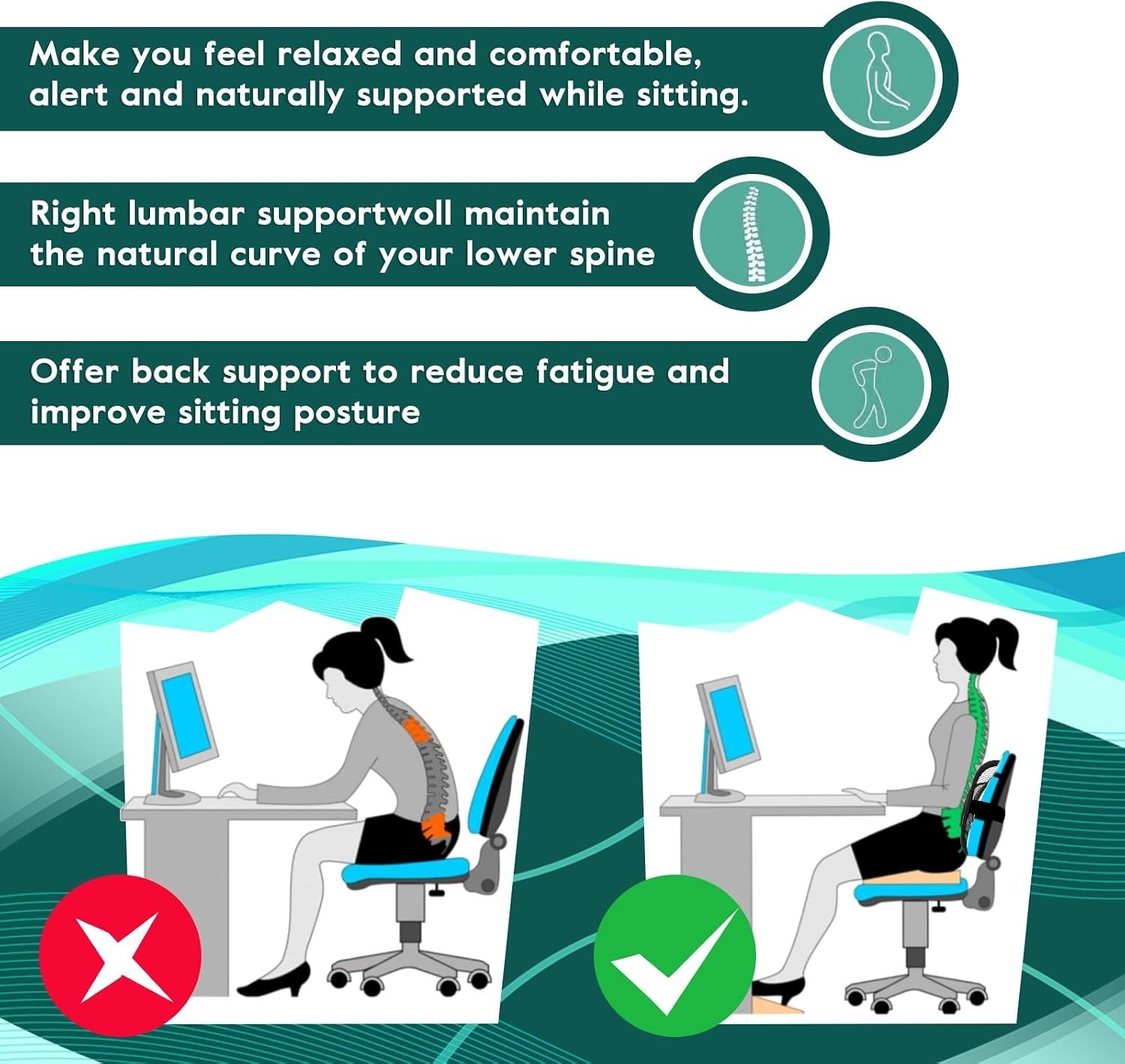 Breathable Back Support with Adjustable Tension Straps – 12×16 Inch Comfort