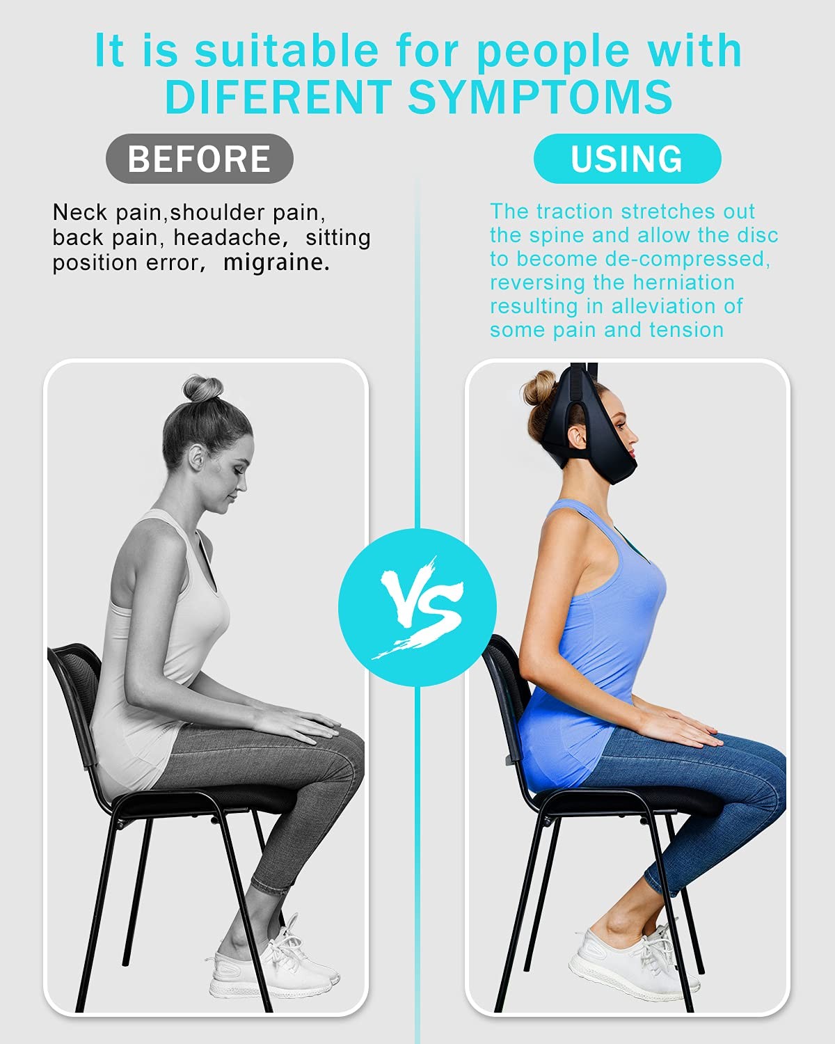 comness Cervical Neck Traction Device Over Door for Home Use, Portable Neck S…
