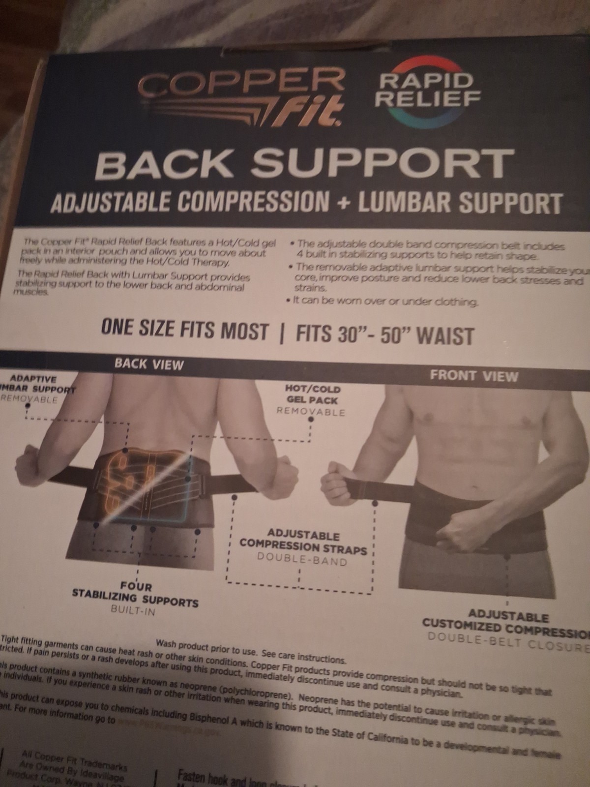 Copper Fit Rapid Relief Back Support 3-in-1 Adjustable Hot/Cold Therapy One Size