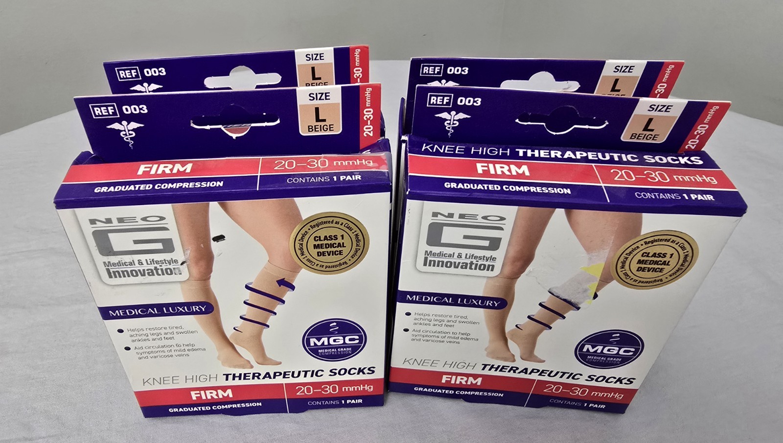Neo G Knee High Therapeutic Compression Socks Firm 20-30mmHg Size Large Beige
