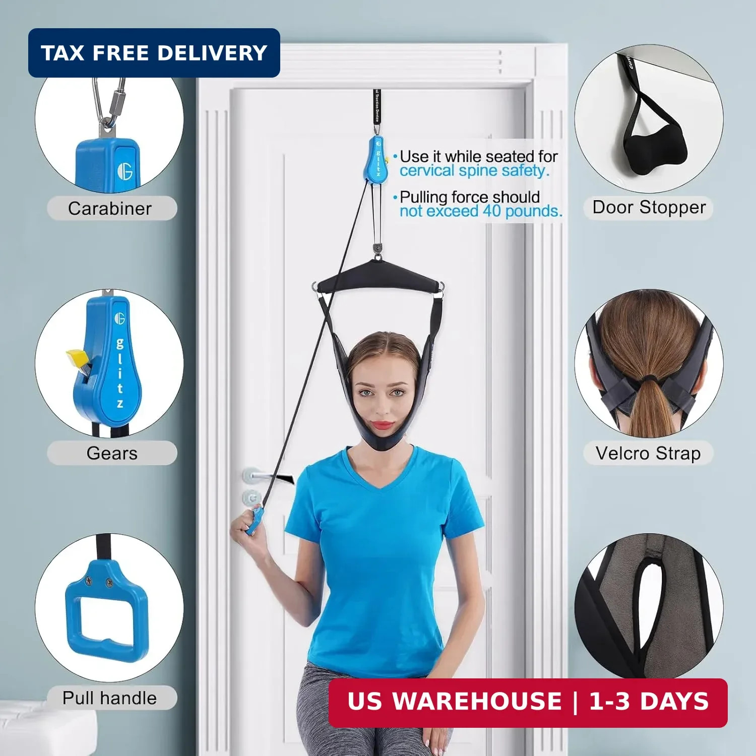 Cervical Neck Traction Device for Home Use, Portable Neck Stretcher Hammock Over
