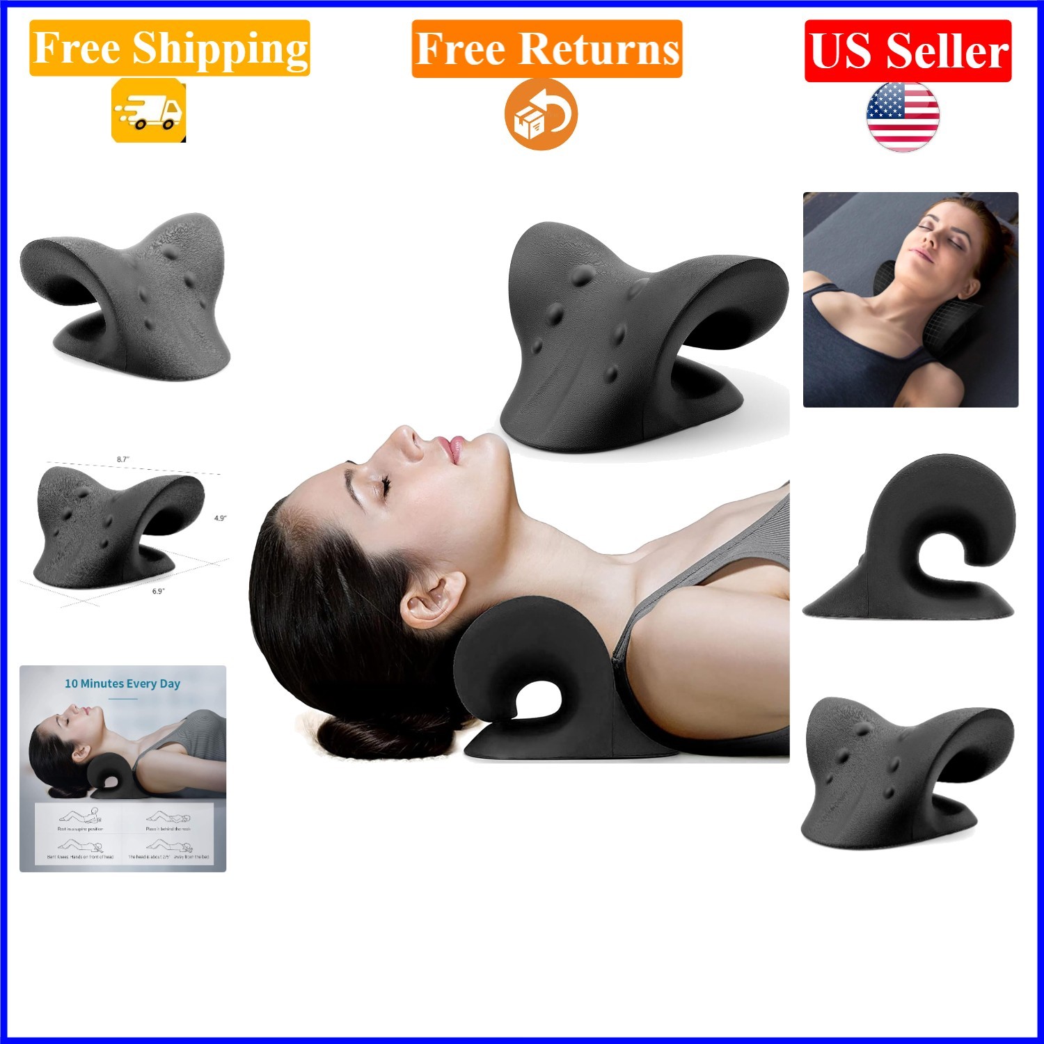 Black Cervical Neck Relaxer & Traction Device for Pain Relief
