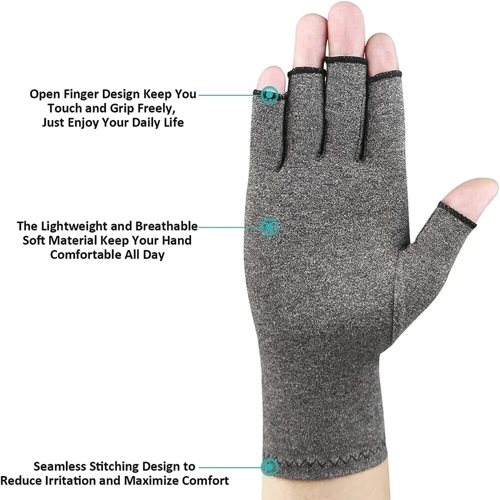 2 Pair Unisex Arthritis Compression Gloves Relieve Muscle Pain Fingerless Gloves