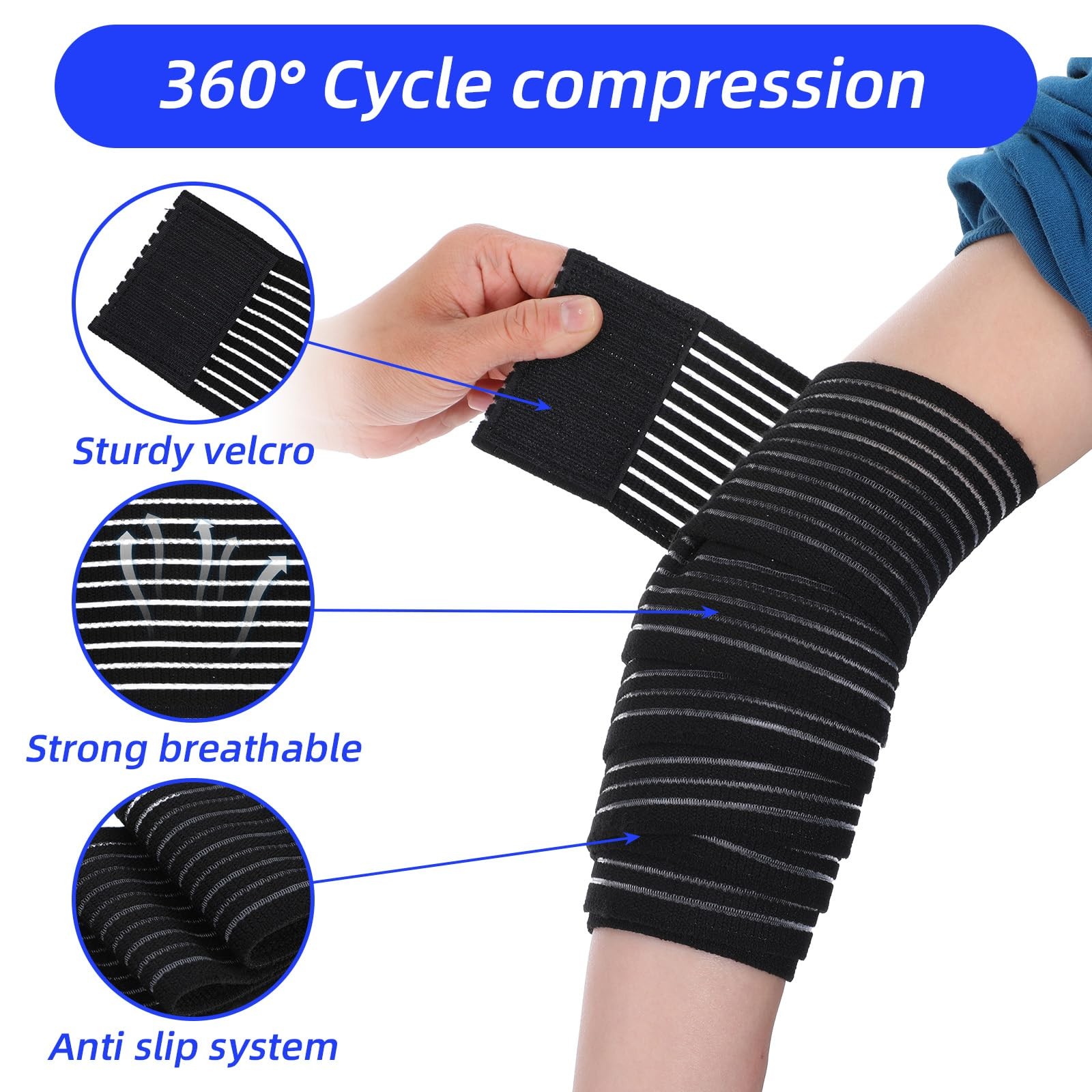2 PCS Extra Long Elastic Knee Wrap Compression Bandage Brace , Adjustable Com…