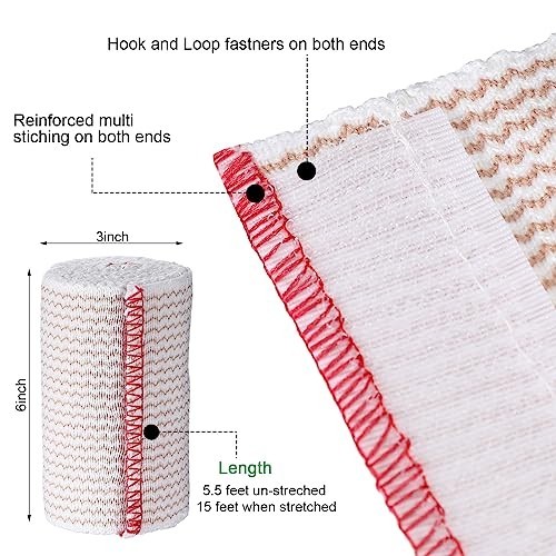 20 Pack 3″ Elastic Bandage Wraps with Self Closure – Stretchable Compression for