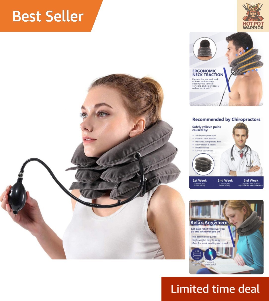 Lightweight Adjustable Neck Traction Pillow – Instant Pain Relief, 12-17″ Fit