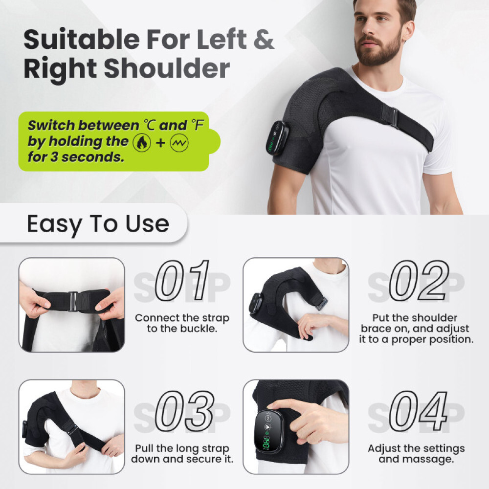Electric Heated Shoulder Massager Brace Rotator Cuff Support Wrap with Vibration
