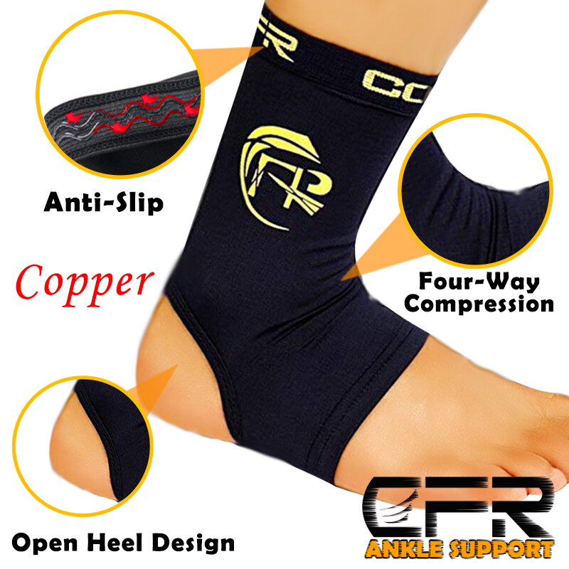 Copper Ankle Brace Support Compression Sleeve Foot Arthritis Fitness Pain Relief