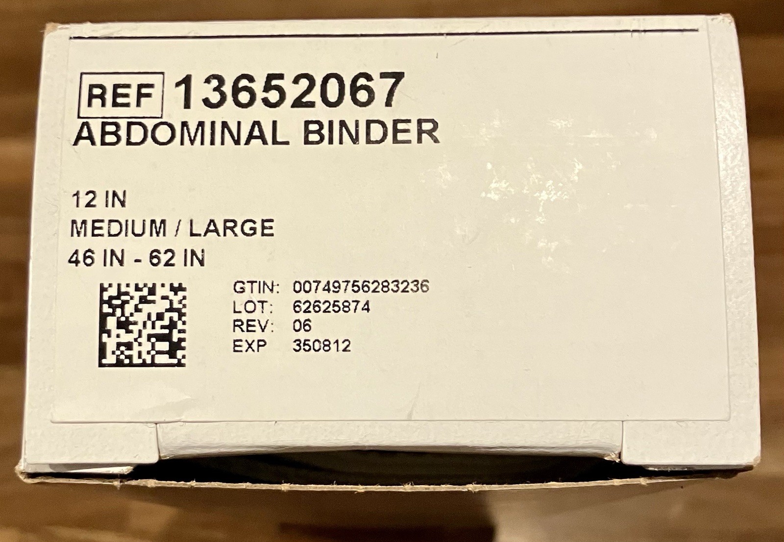 DeRoyal Abdominal Binder 13652067 Med/Lg 12” 46-62″ Elastic Closure-New Sealed