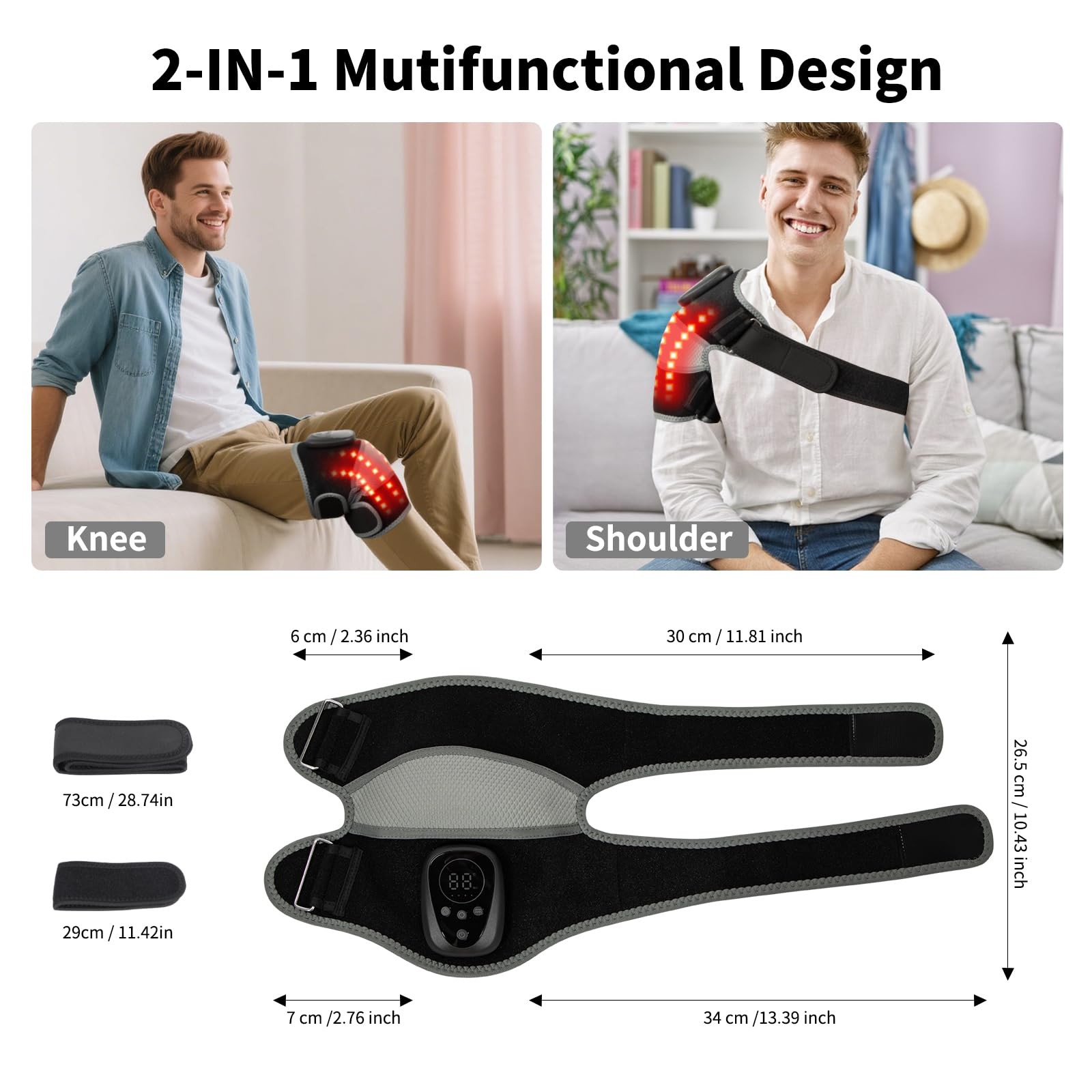 Oramuon Cordless Knee Massager with Heat, Heated Brace for Back+Grey
