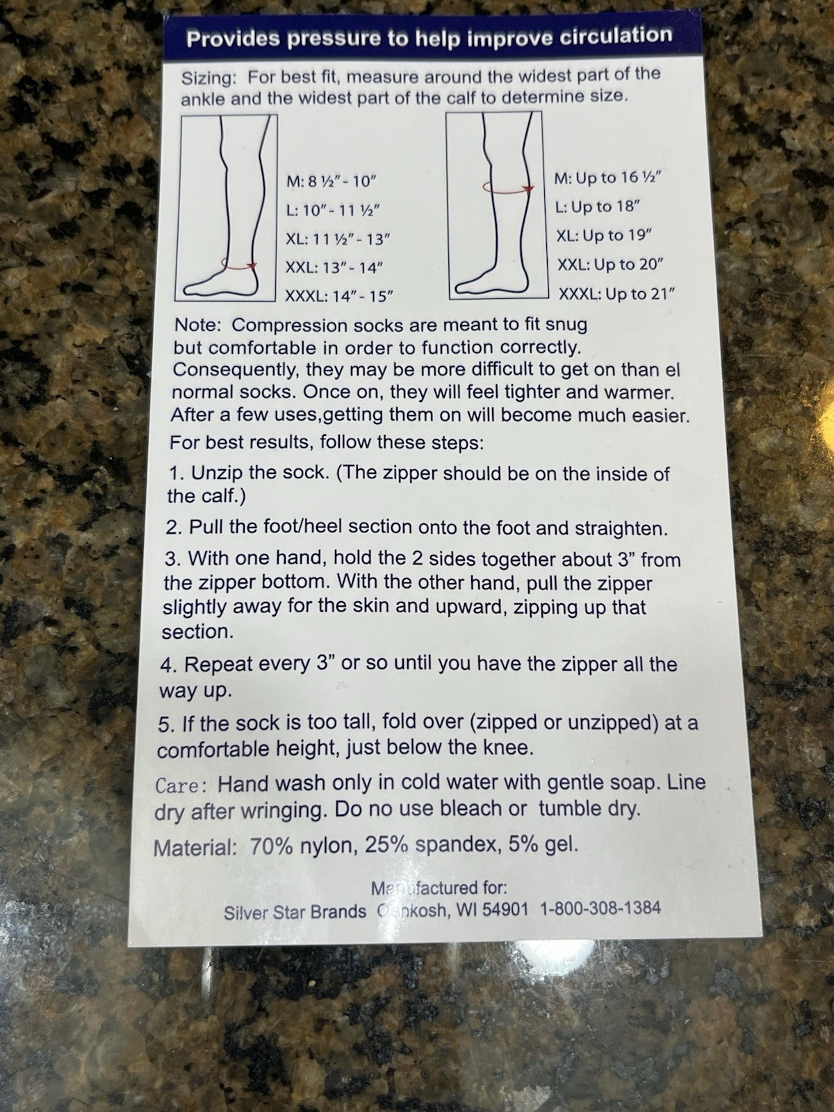 Silver Steps EZ Zip Open Toe Compression Socks Size XXXL 14”-15” Pack Of 3