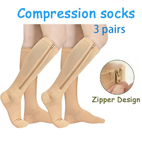 Zip Up Closed Toe Compression Zipper Socks Calf Support Stockings Women Men A+