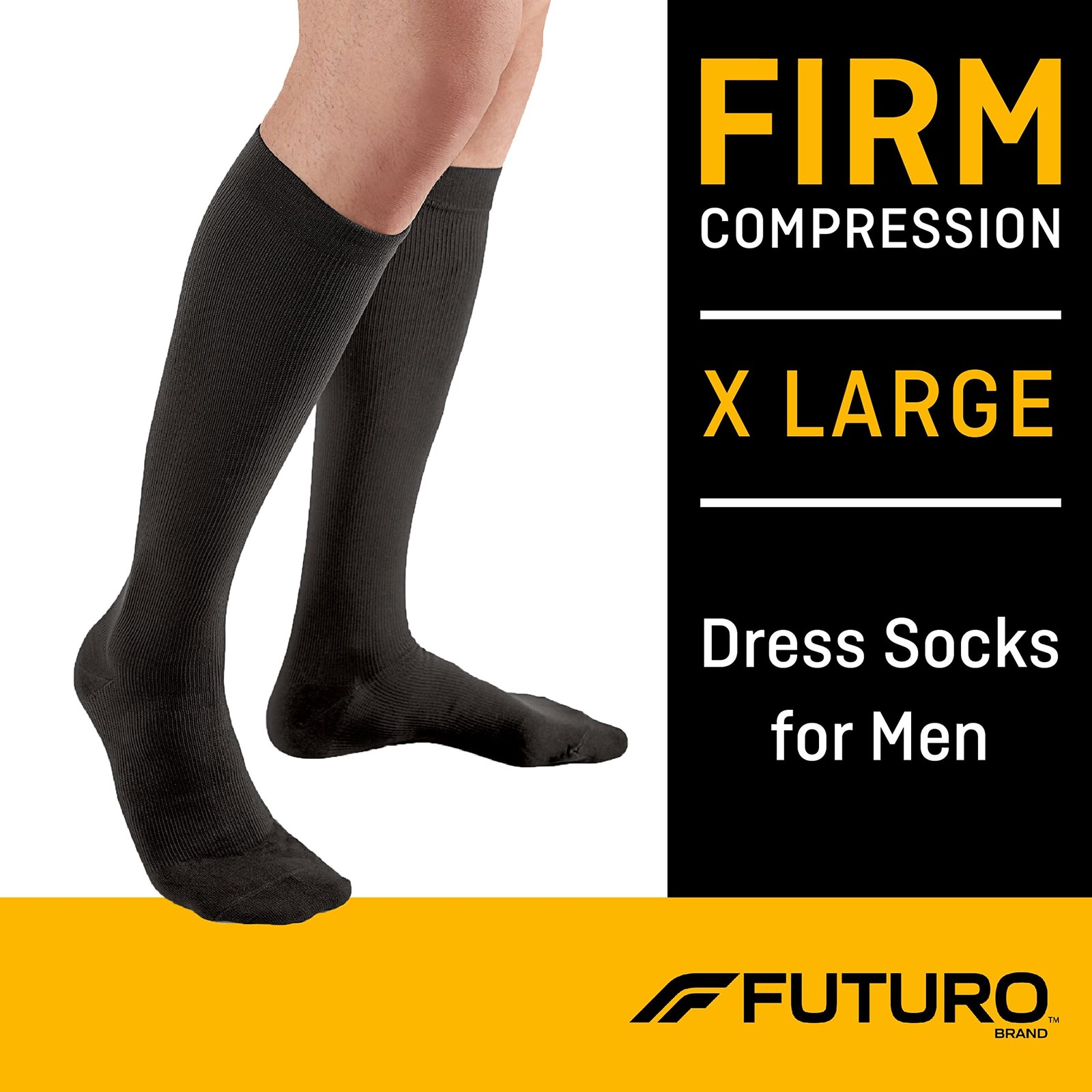 Dress Socks for Men, X-Large, Black, Firm (20-30 mm/Hg)