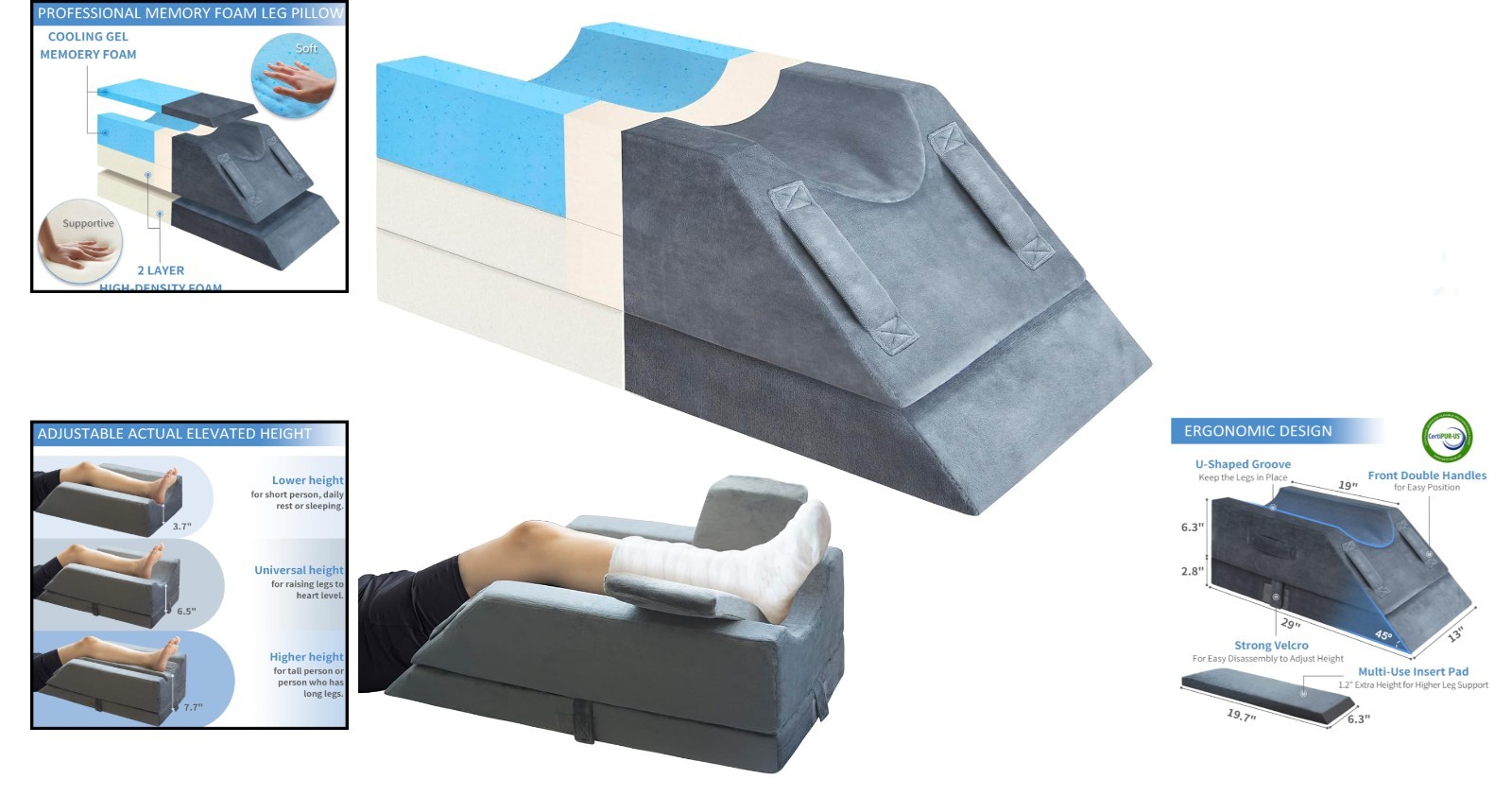Soft Memory Foam Leg Elevation Pillow – Adjustable Heights for Recovery Comfort