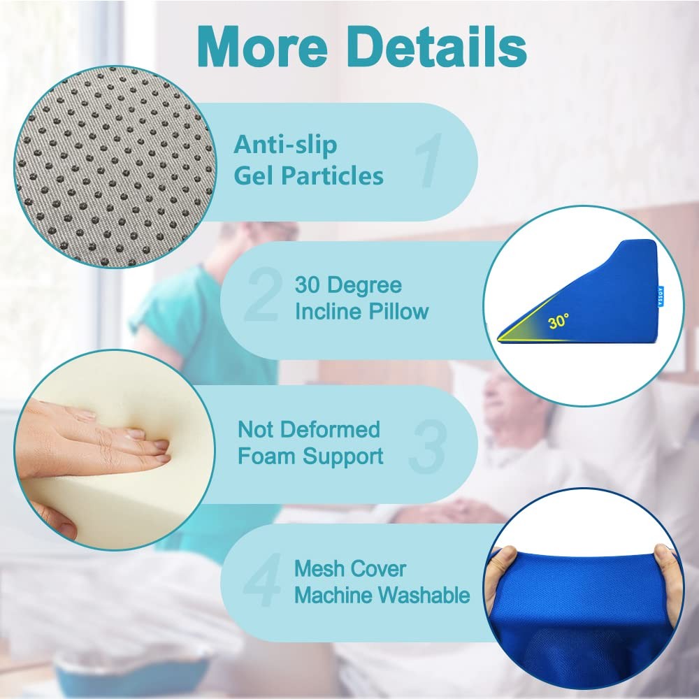 AOSSA Wedge Pillow for Sleeping, Foam Body 1 Count (Pack of 1), Blue