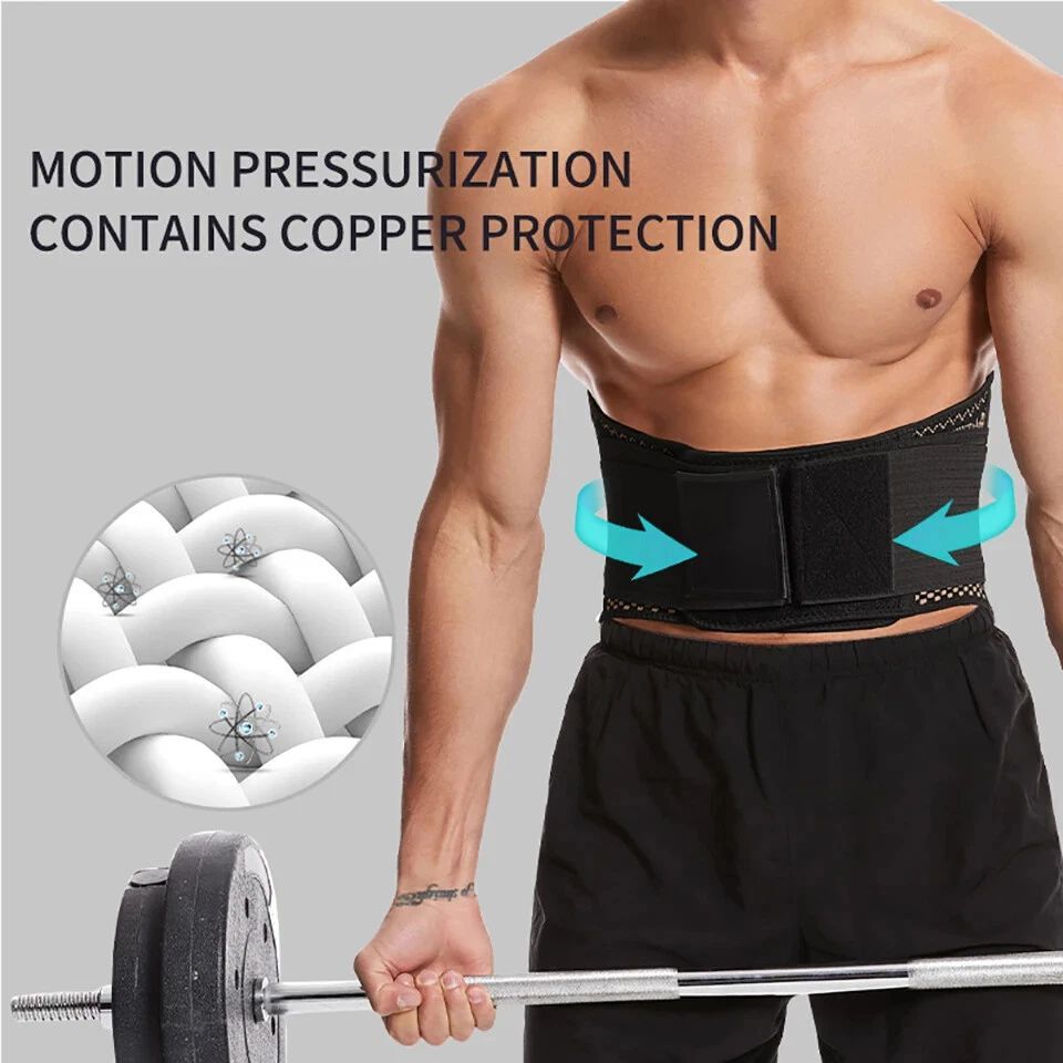Fitness Copper Lumbar Waist Support Brace Belt Lower Back Pain Relief Gym Indoor